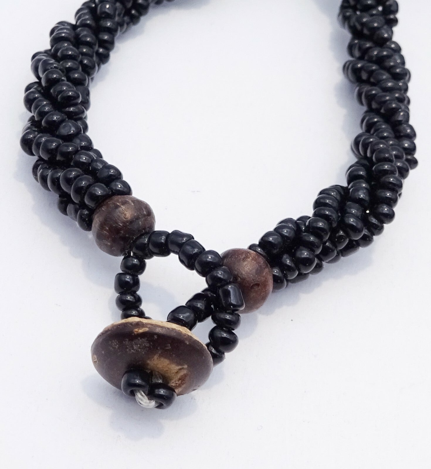 Vintage Multi-strand Statement Necklace Large Wood Pendant Boho Hippie 18"