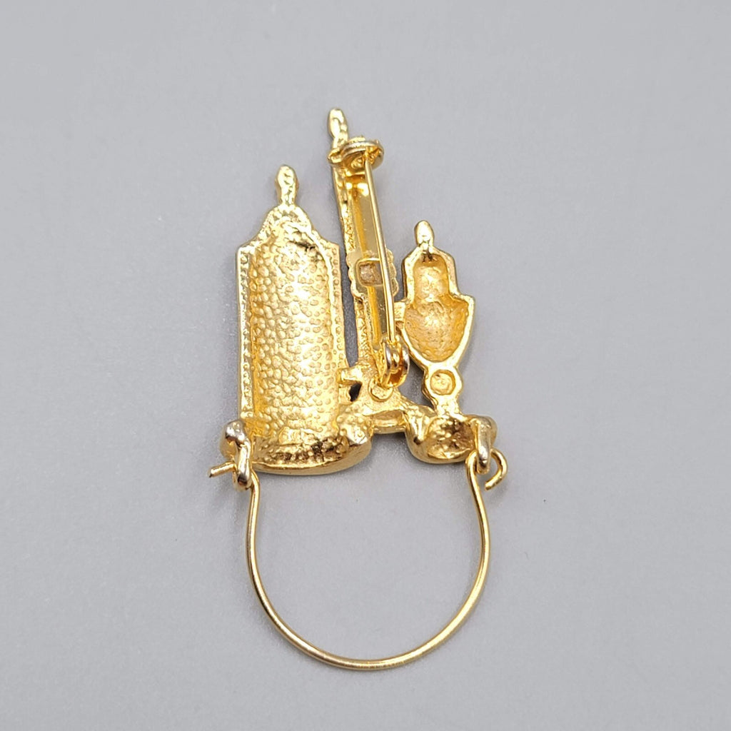 Vintage Candle Charm Brooch Gold Plated 2.25"