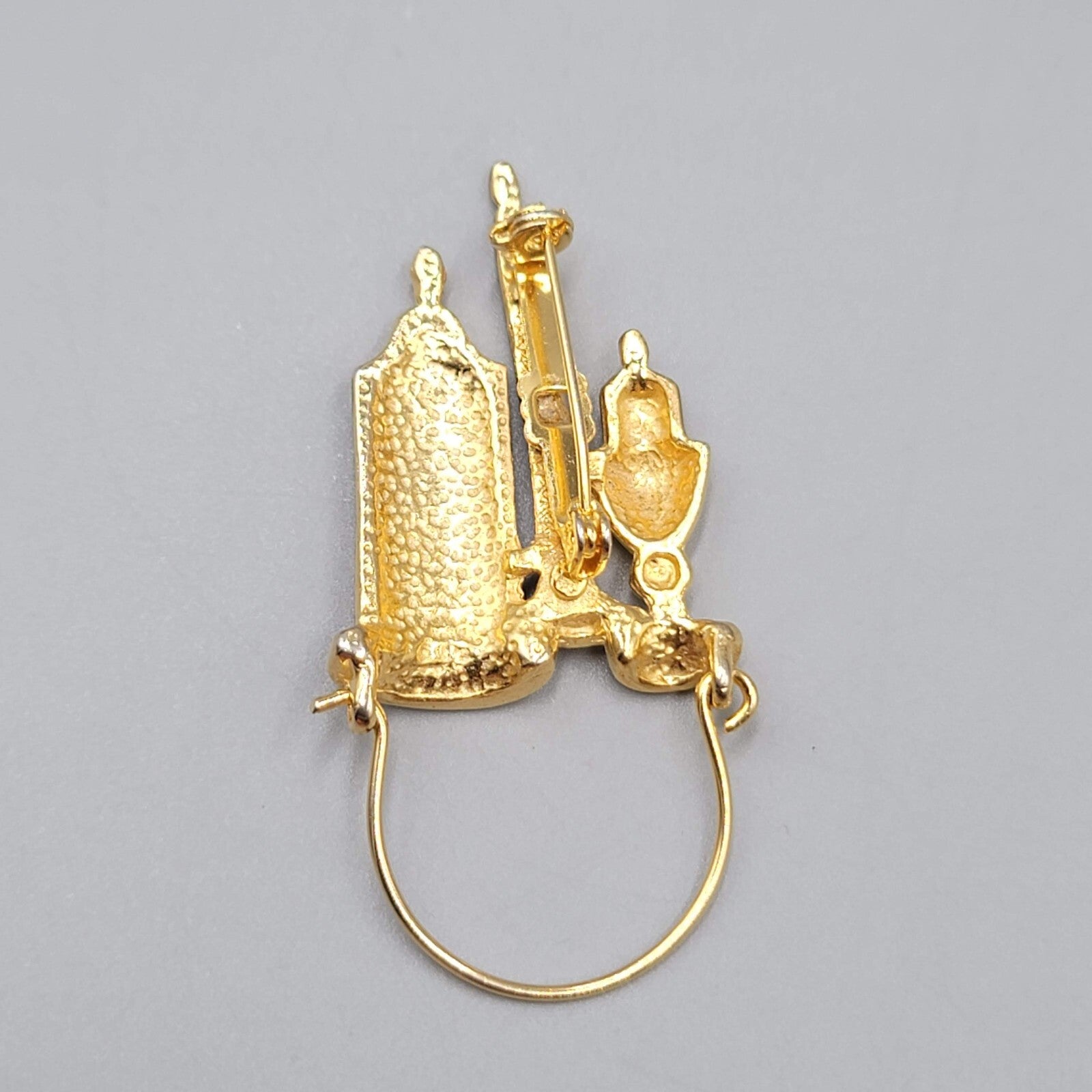 Vintage Candle Charm Brooch Gold Plated 2.25"
