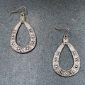 Pierced Earrings Textured Silver tone Open Teardrop Statement Dangle 1 7/8"
