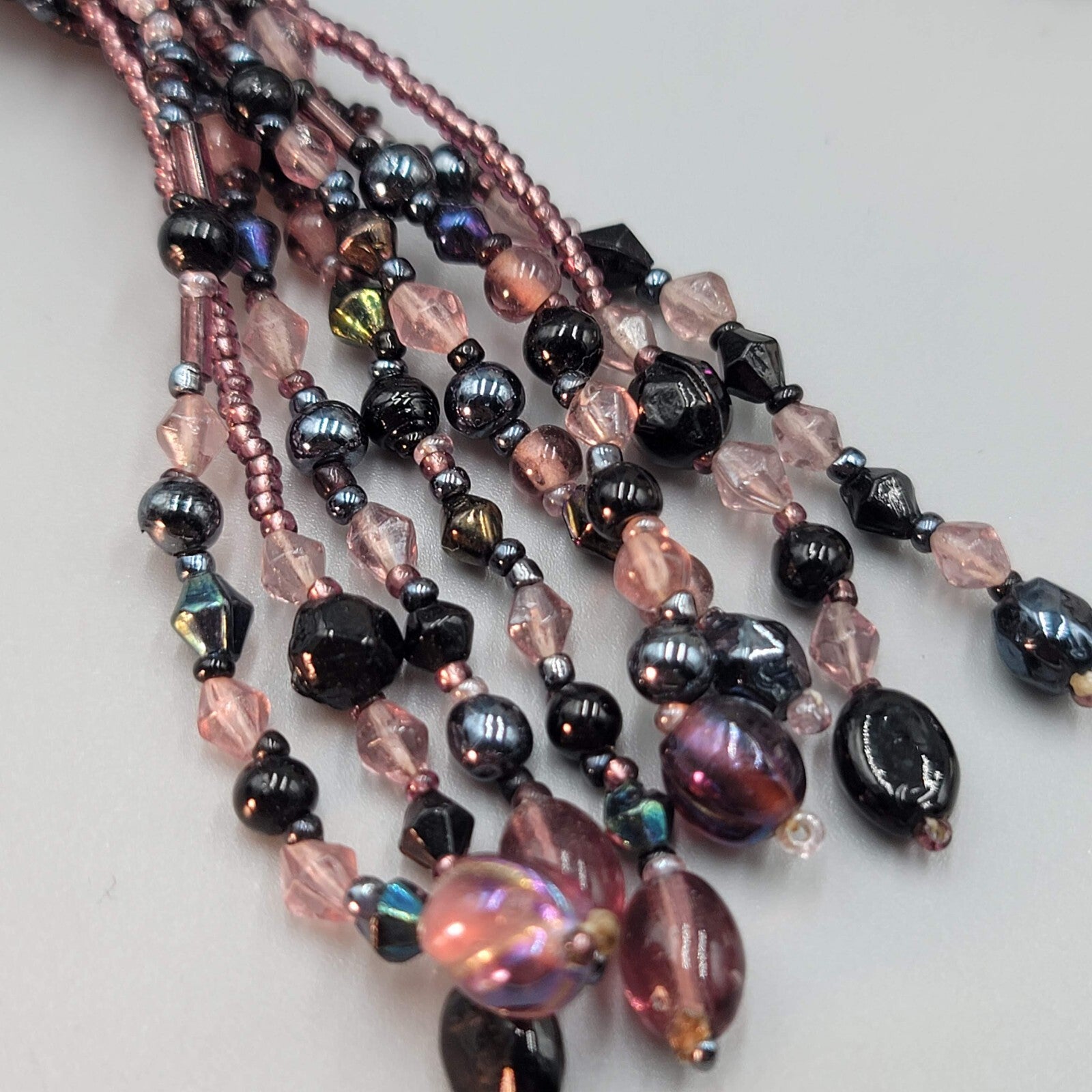 Purple Bead Tassel Necklace Long Multicolor 32"+