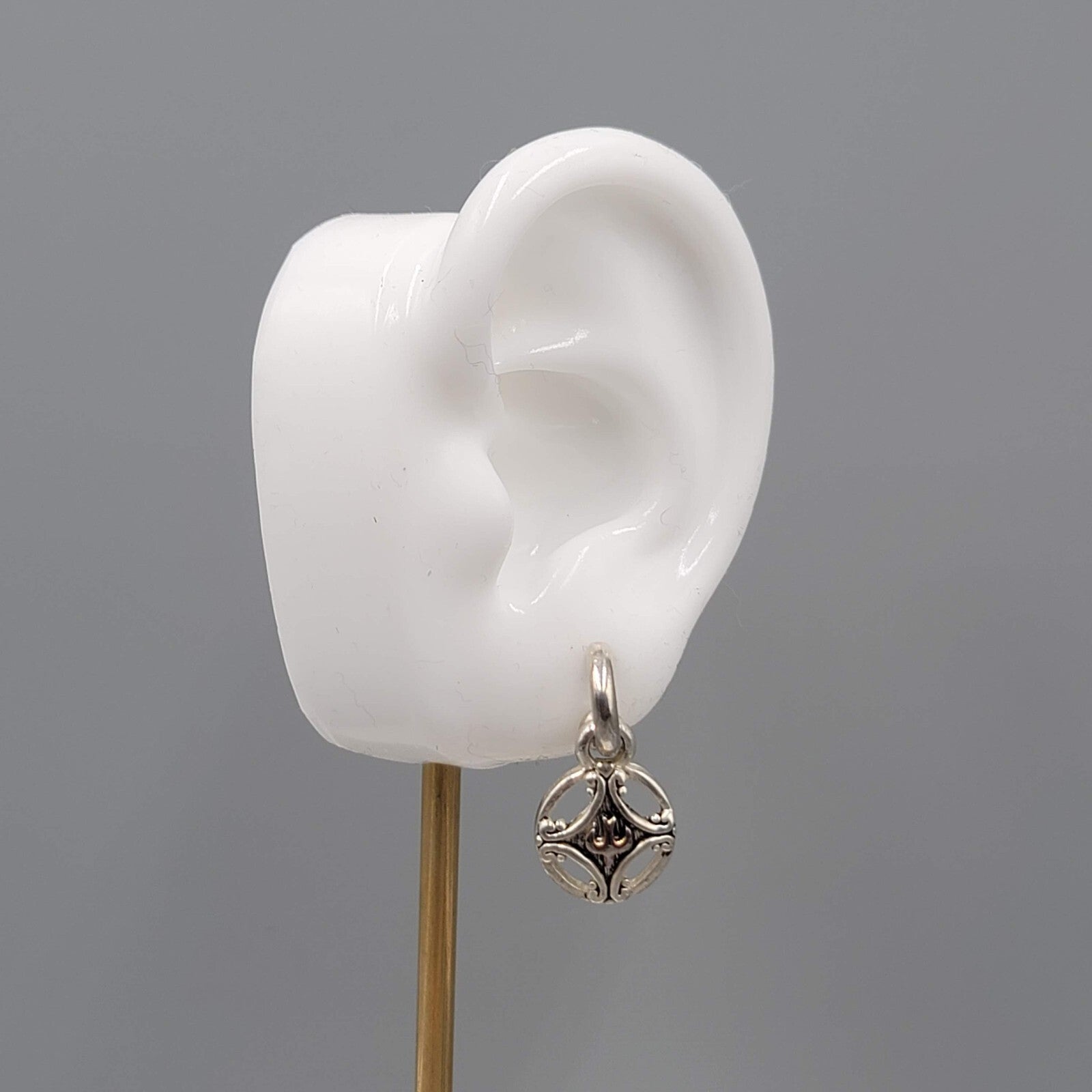 Pierced Earrings Silver tone Dangle Hoops Embossed Bird 1"