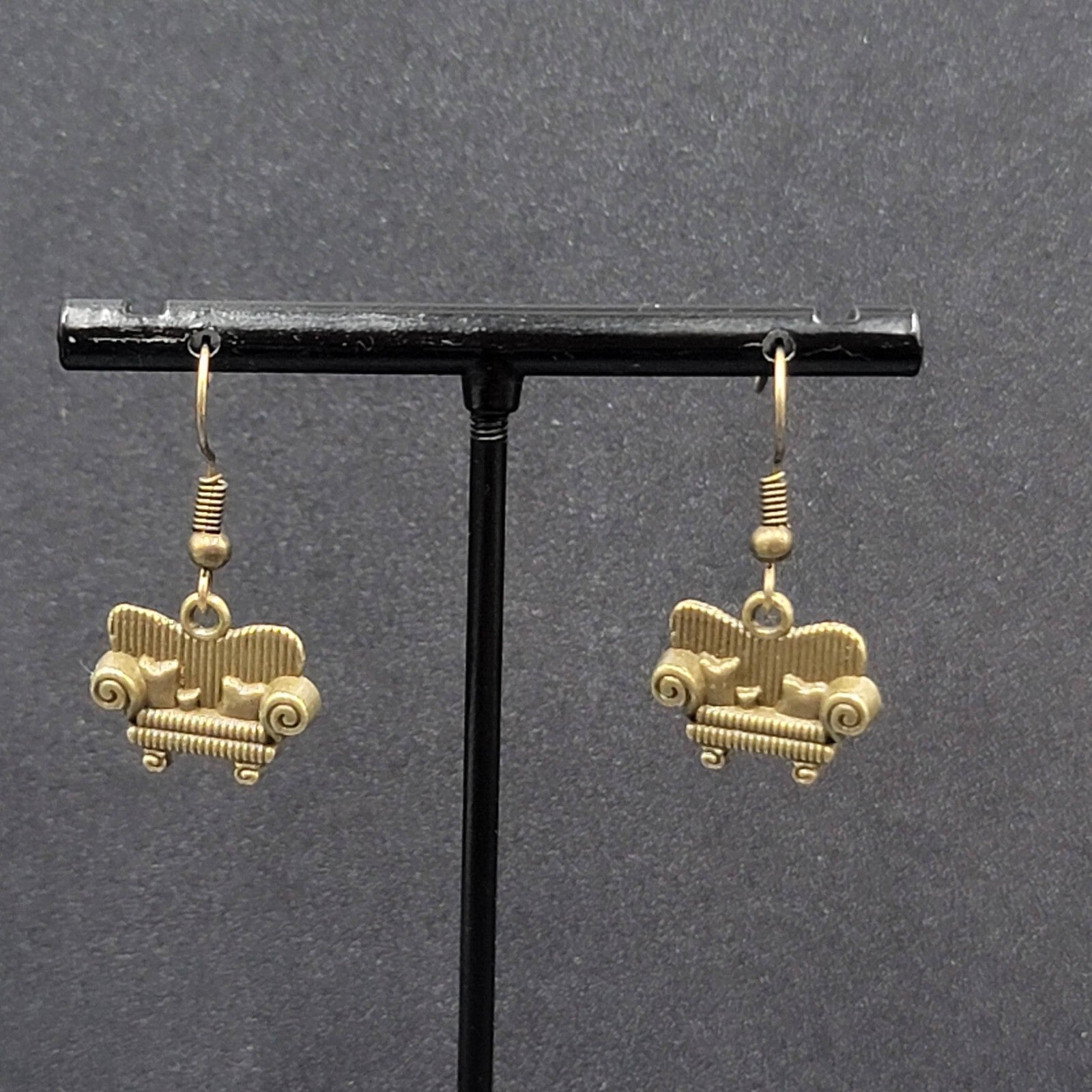 New Cozy Sofa Couch Pierced Earrings Bronze tone Tool Dangle 5/8"