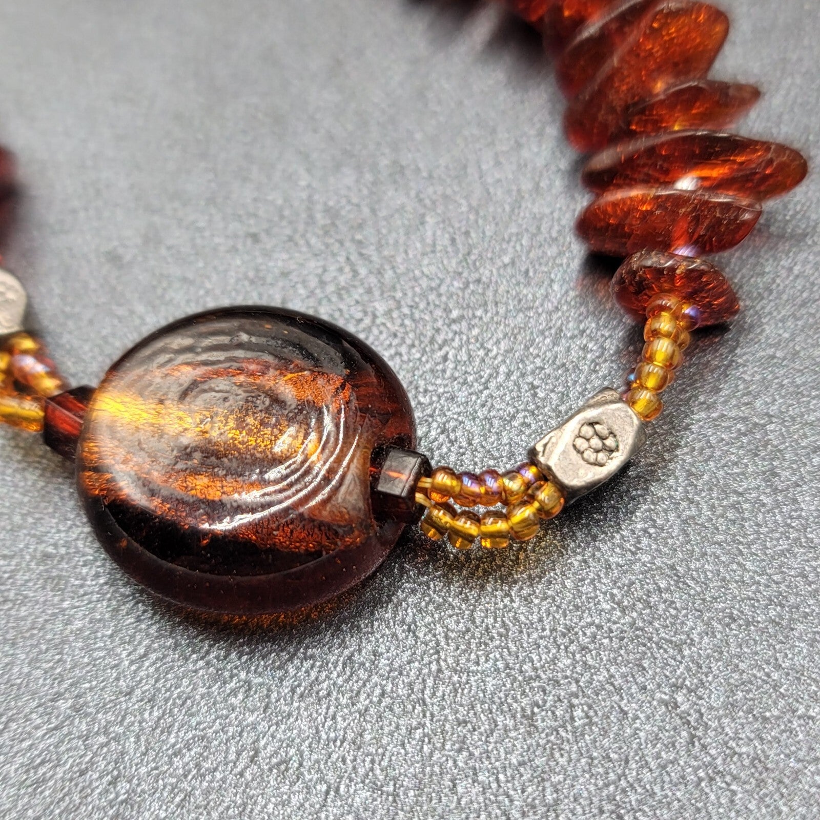 Amber and Glass Beaded Pendant Necklace Boho 18"