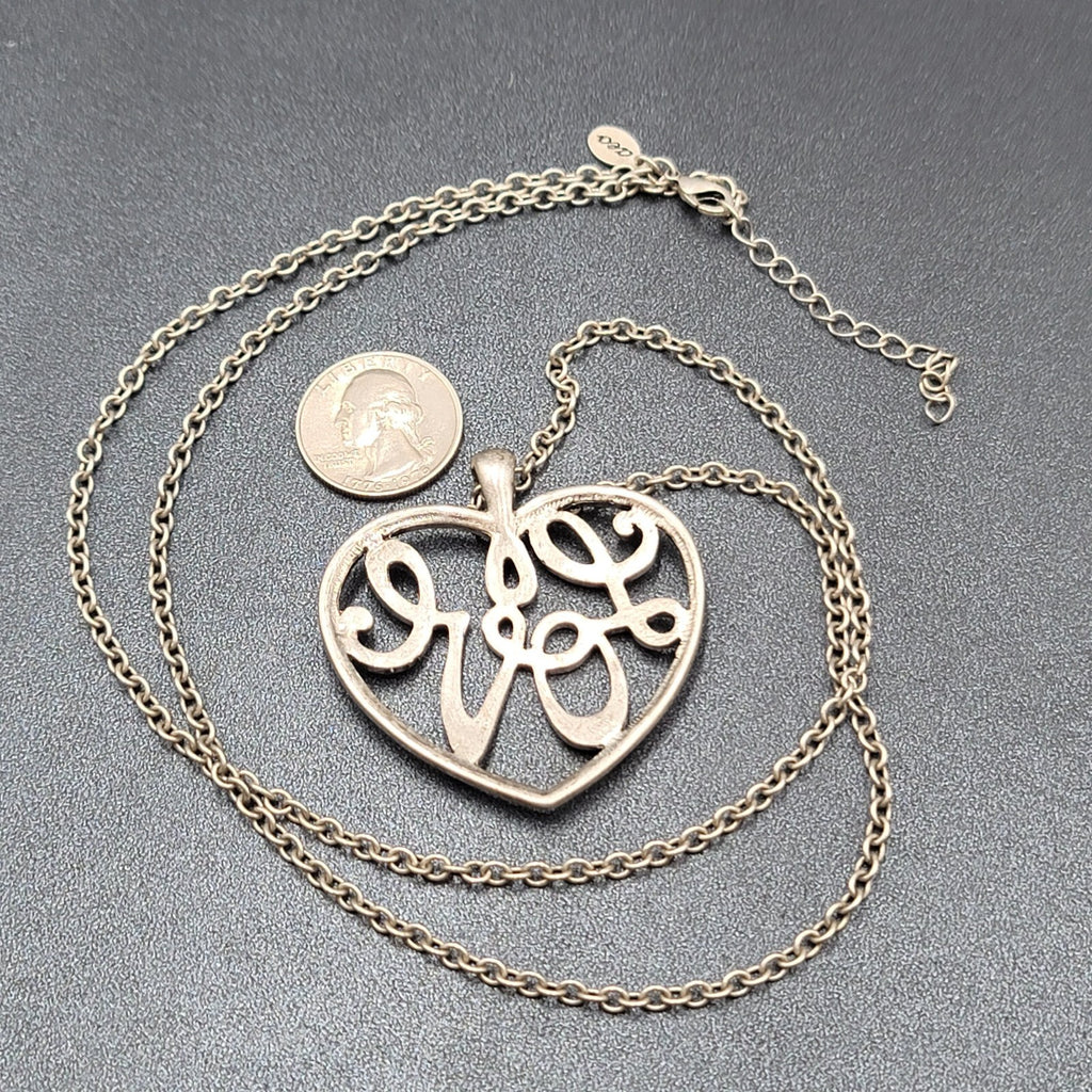 AEO American Eagle Outfitters Chain Necklace Love Heart Silver Tone 30"-32"