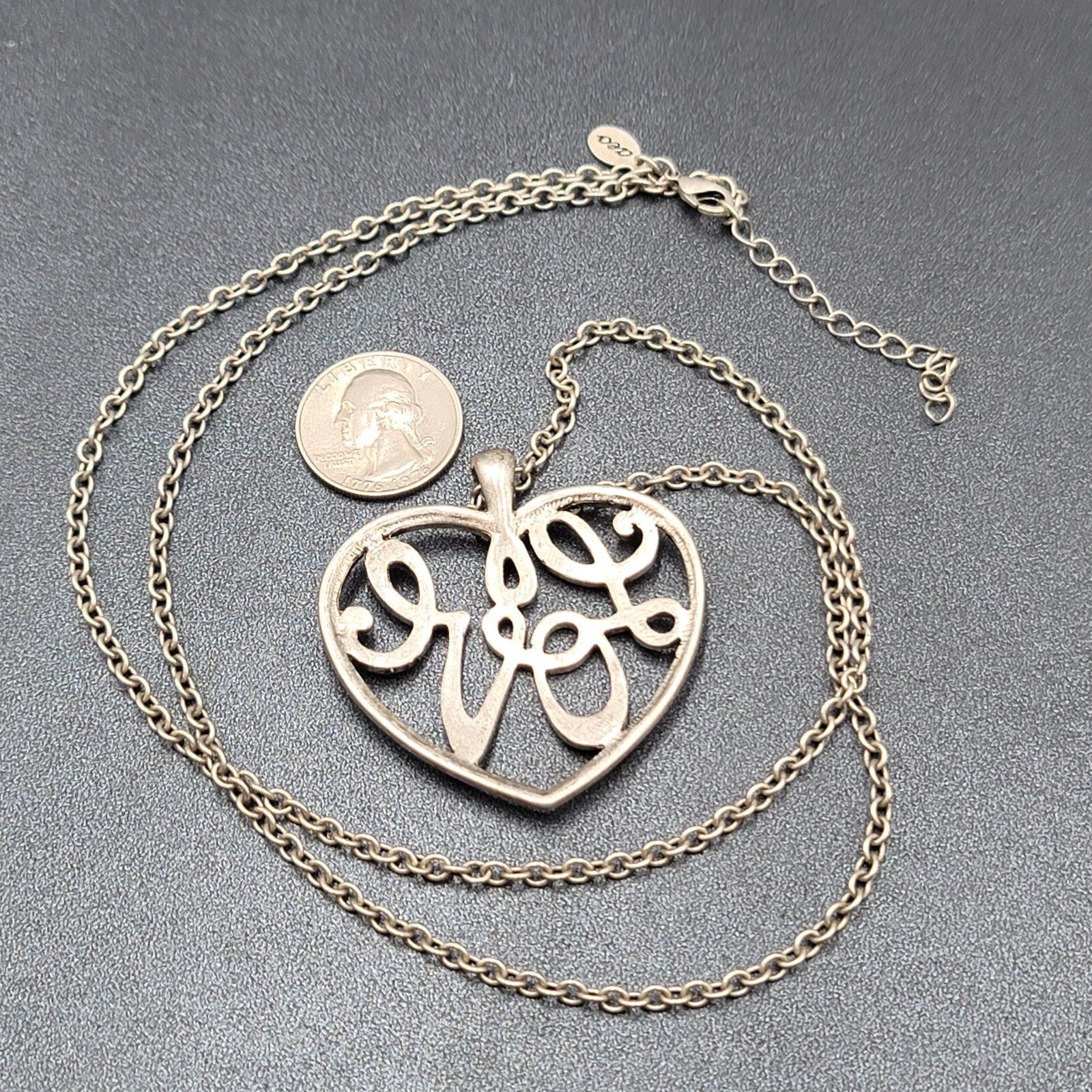 AEO American Eagle Outfitters Chain Necklace Love Heart Silver Tone 30"-32"
