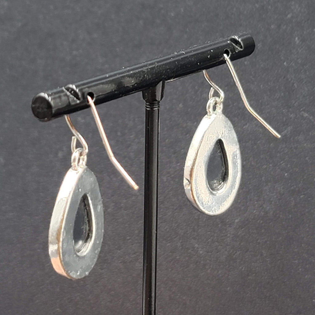 Pierced Earrings Silver tone Imitation Abalone Teardrop Dangle 1"