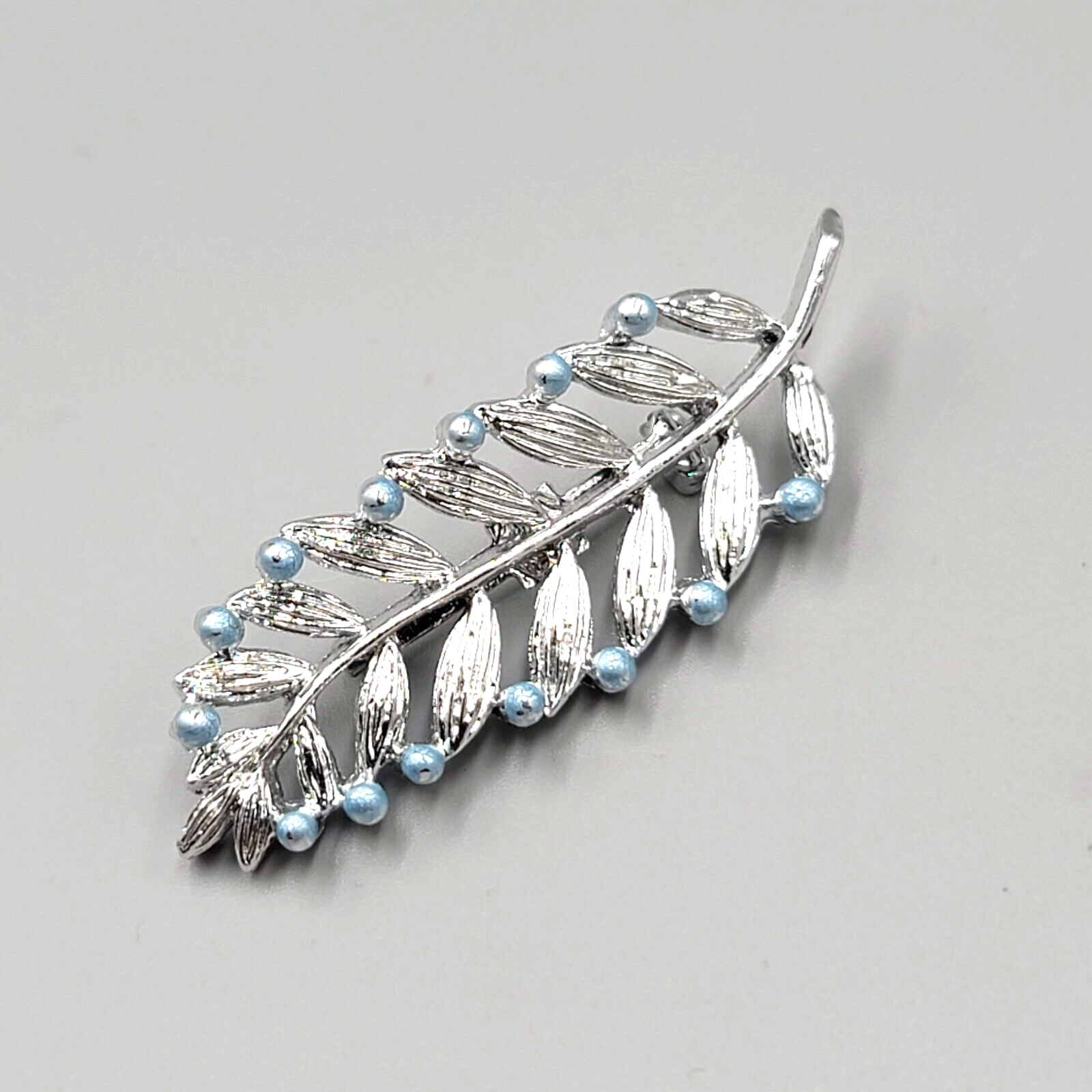 Vintage Gerrys Leaf Brooch Pin Blue Beads 2.25"