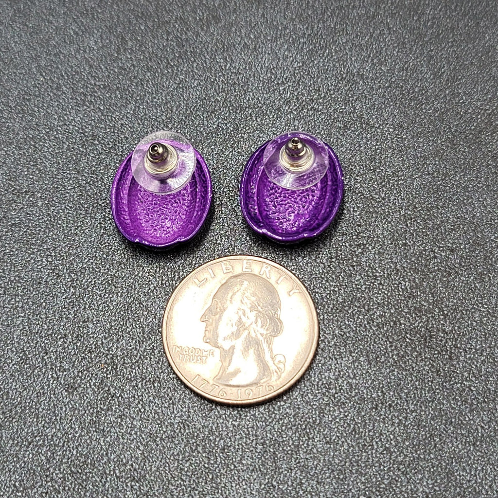 Vintage Pierced Earrings Dark Purple Enamel over Metal Oval Studs 3/4"
