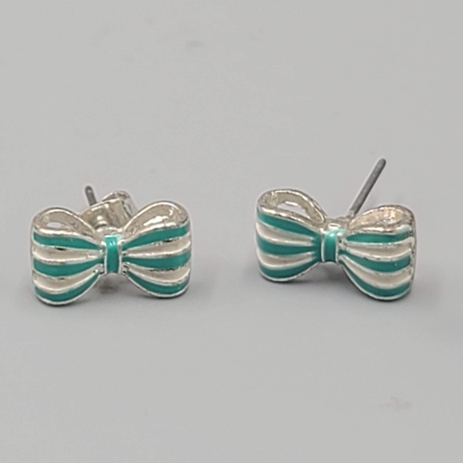 Bow Studs Pierced Earrings Blue Enamel Silver tone Lot of 2