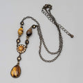 Tigers Eye Y Drop Necklace Bronze Tone Chain Pendant Crystal Accent 18"