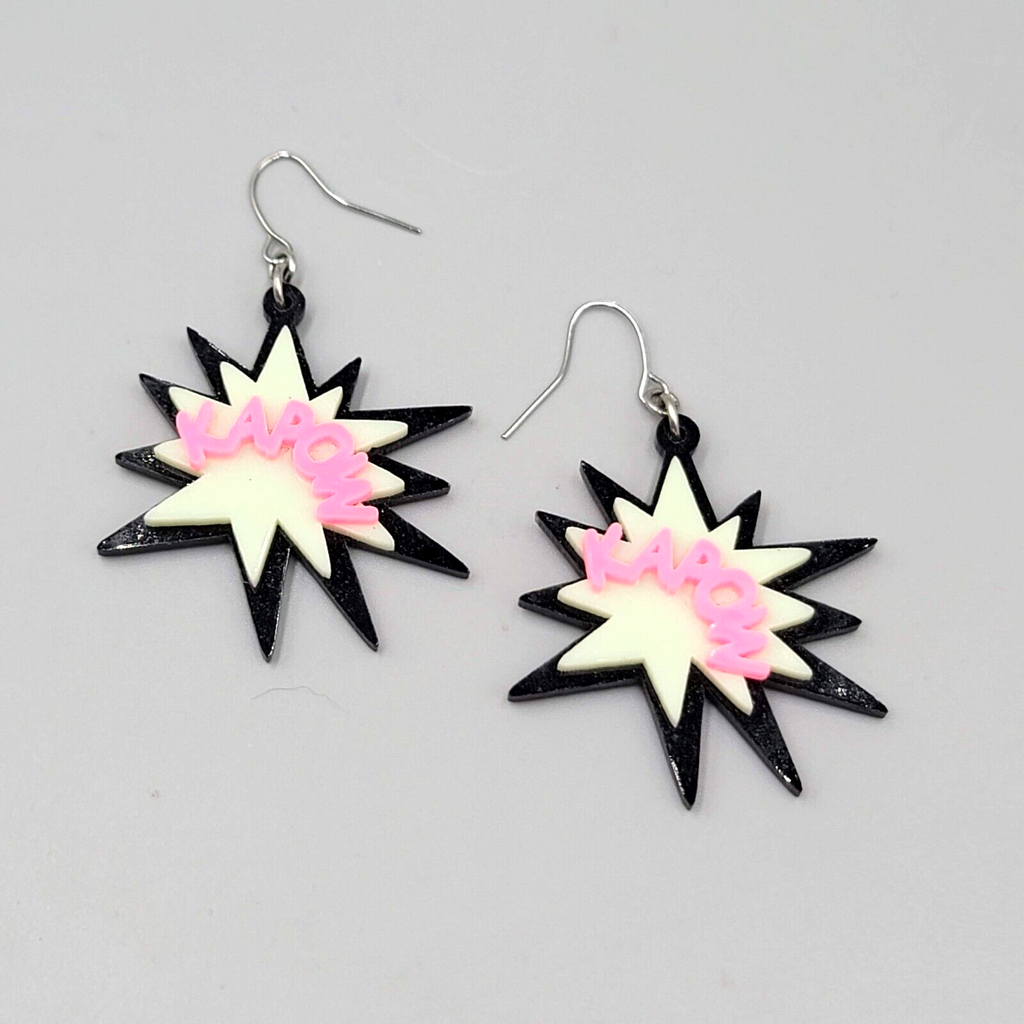 KAPOW Pierced Earrings Silver tone Hooks Multicolor Dangle 2"