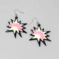 KAPOW Pierced Earrings Silver tone Hooks Multicolor Dangle 2"