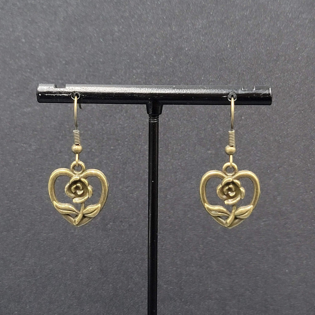 New Pierced Earrings Bronze tone Embossed Dangle 3/4"