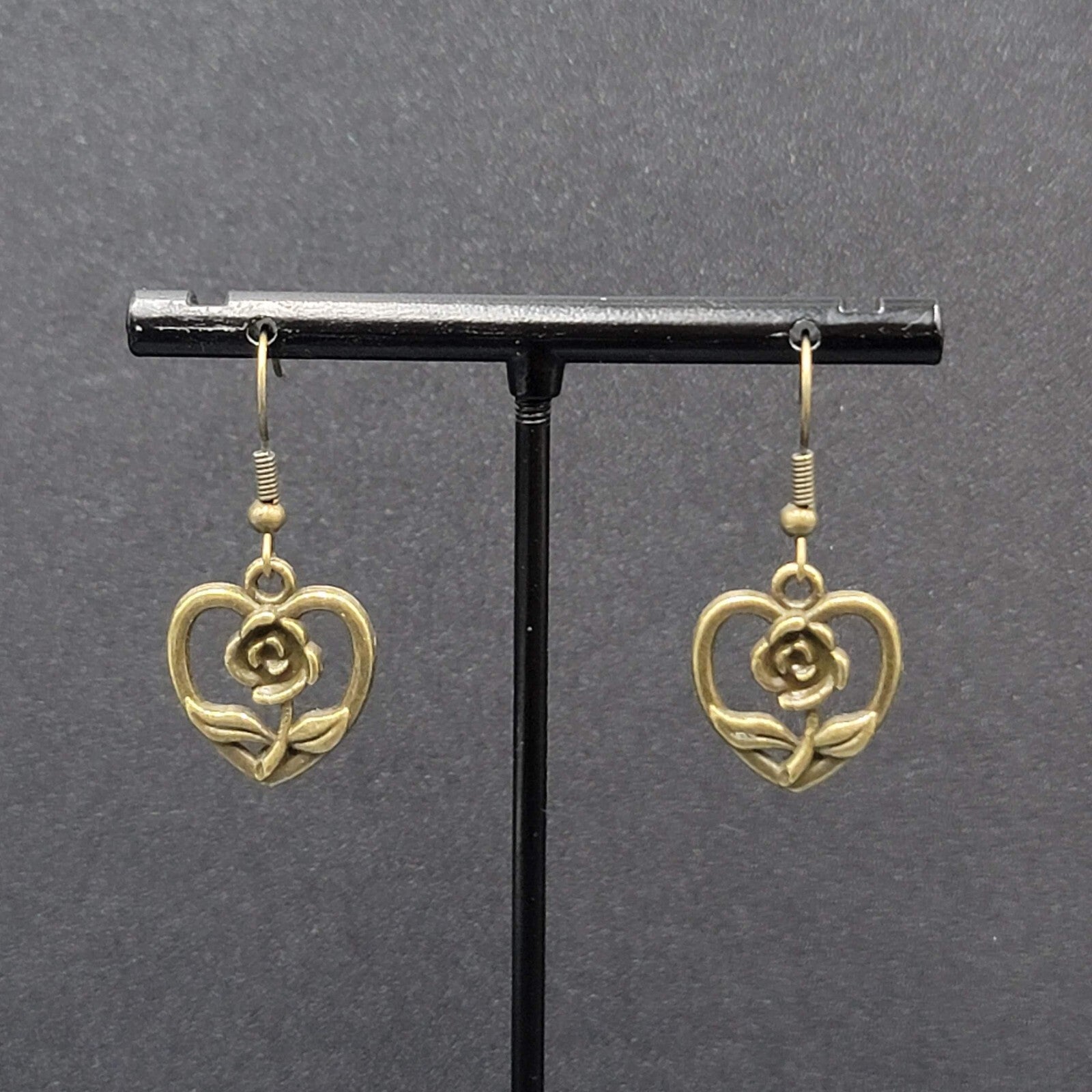 New Pierced Earrings Bronze tone Embossed Dangle 3/4"