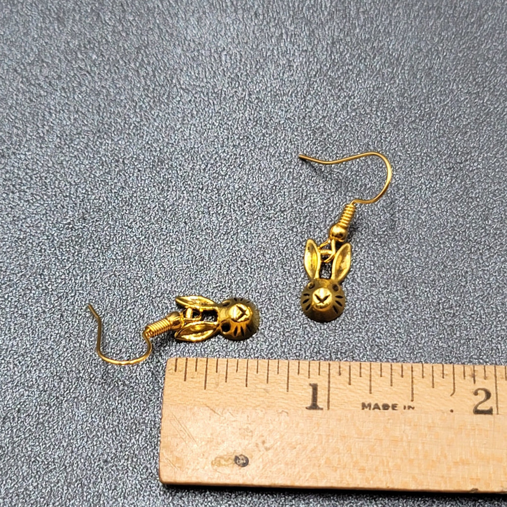 New Bunny Rabbit Pierced Earrings Gold Plated Dangle 1/2"