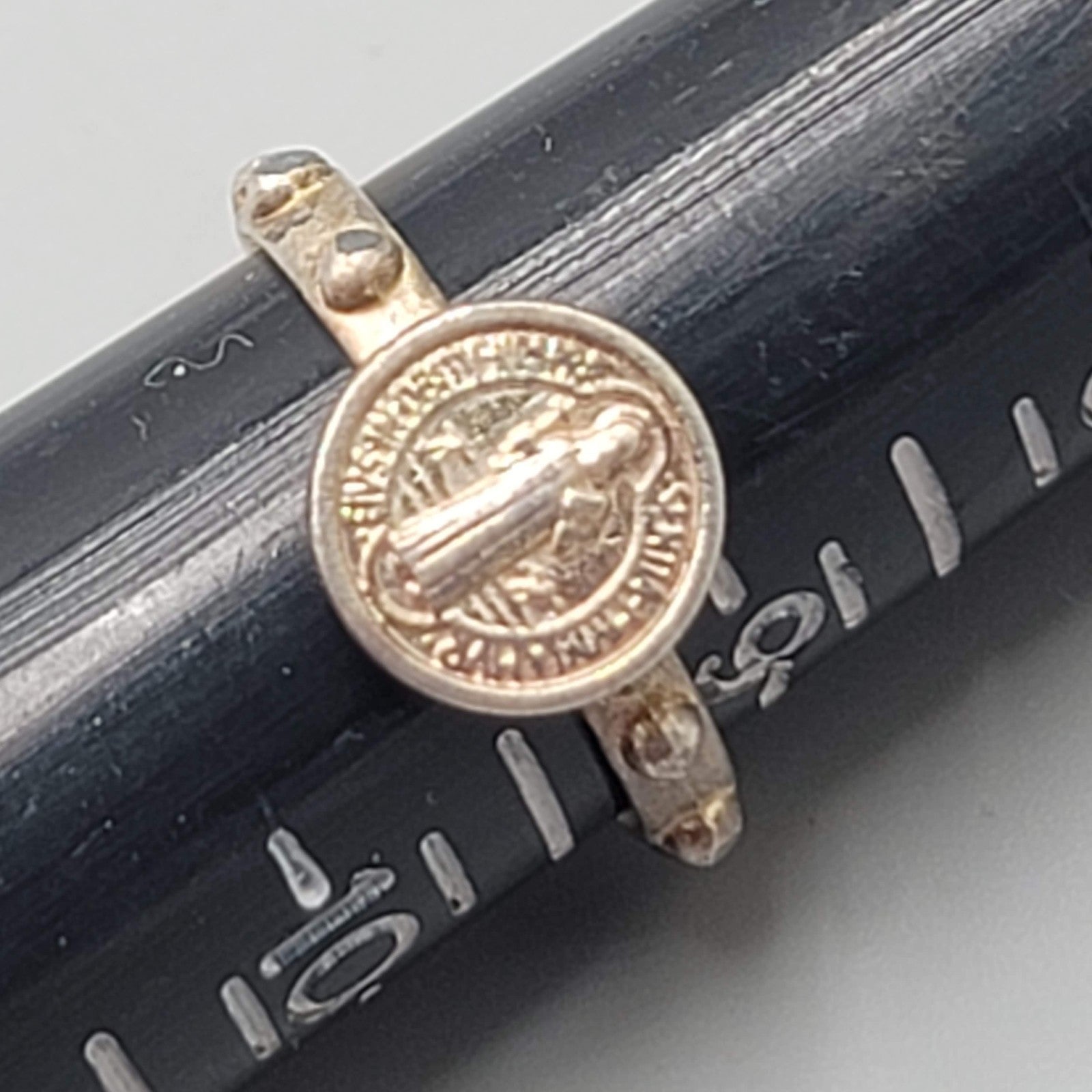 Saint Benedict Silver Tone One Decade Rosary Ring Size 9.25