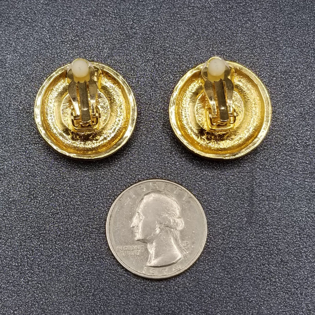 Vintage Clip on Earrings Gold tone Cabochon Button Style Stud 1"