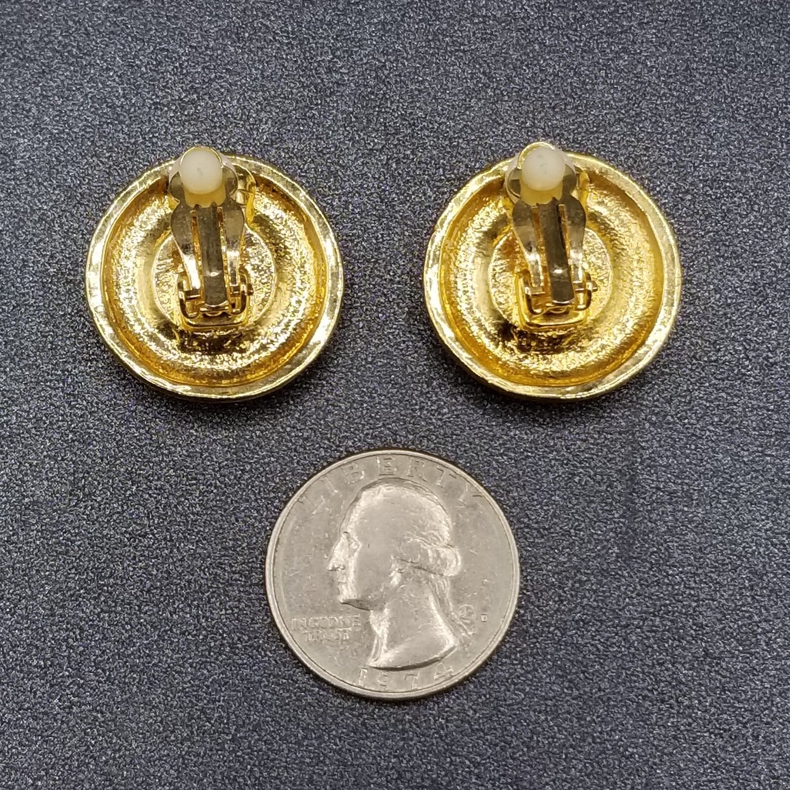 Vintage Clip on Earrings Gold tone Cabochon Button Style Stud 1"