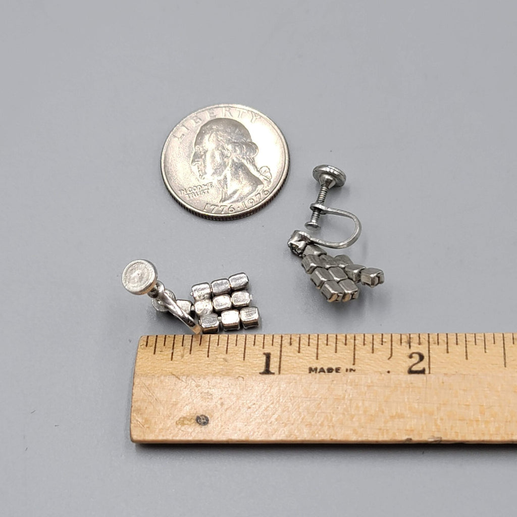 Vintage Dangle Rhinestone Clip on Earrings Silver tone Screw Back 3/4"