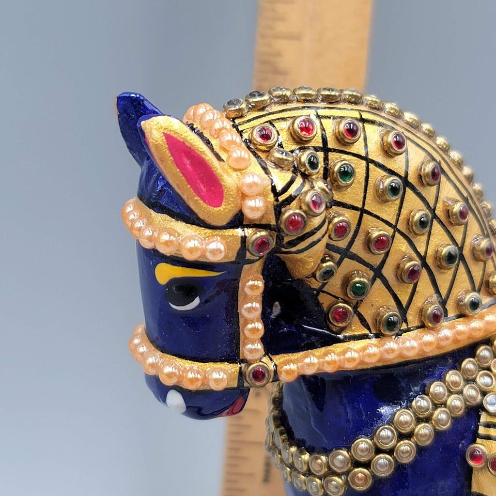 Metal Handmade Semi-Precious Stone Enamel Decorative Horse Figurine India 4.5"
