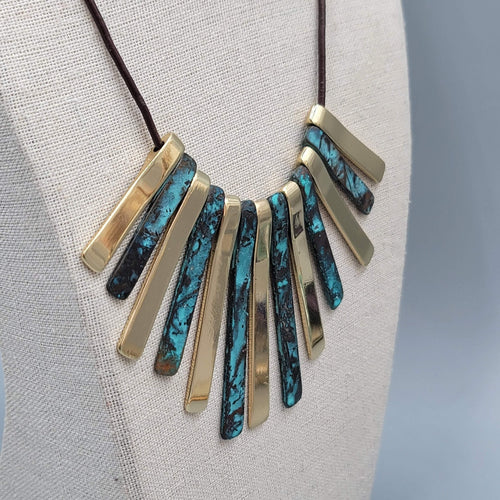 Bib Necklace Gold tone Statement Black Cord 18"