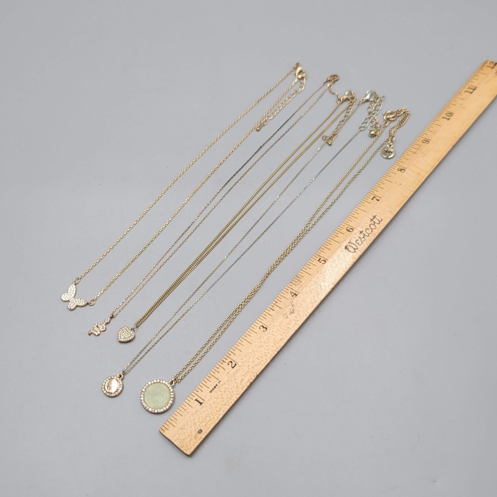 Necklace Lot of 4 Gold tone Petite Pendants Heart Snake Crystal