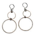 Pierced Earrings Black Gold tone Double Ring Dangle 2 in