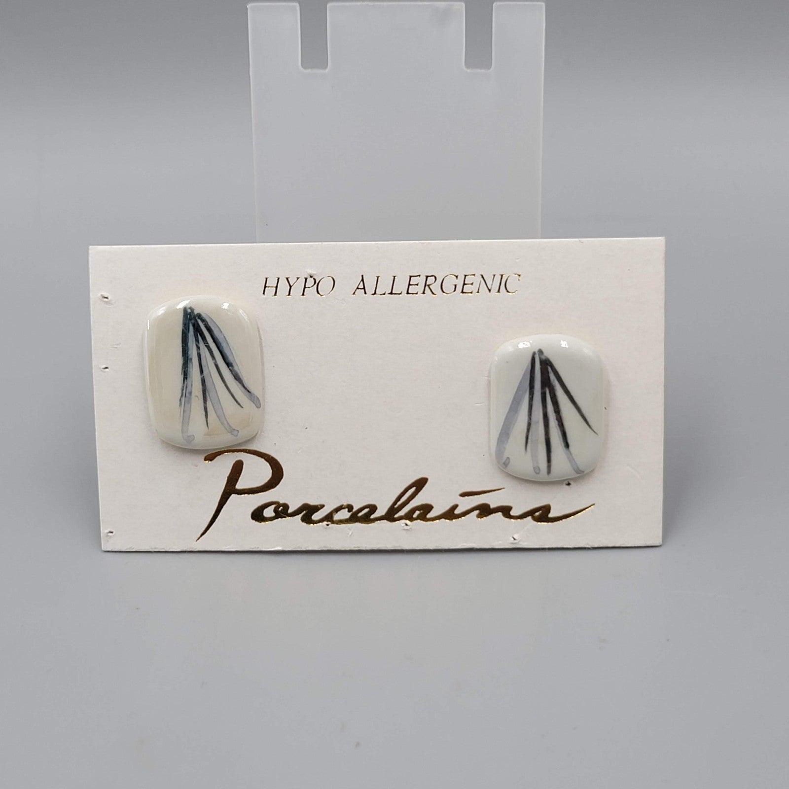 Vintage Ceramic Pierced Earrings Hand Painted Rectangle 80s 1"