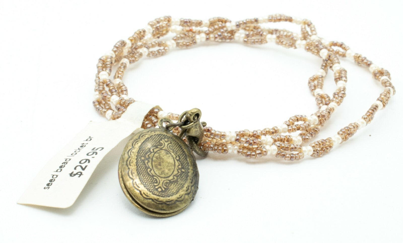 Locket Charm Bracelet Elastic Seed Bead Estate Costume Jewelry NWT $29