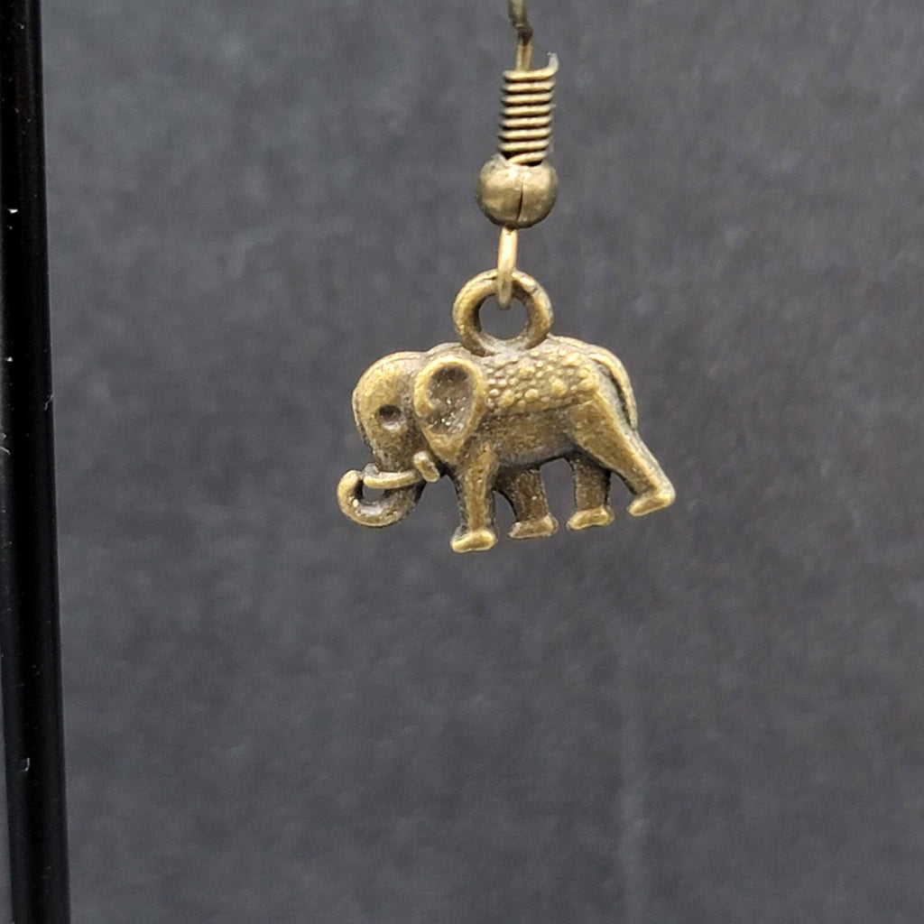 New Elephant Pierced Earrings Embossed Bronze tone Dangle 1/2"