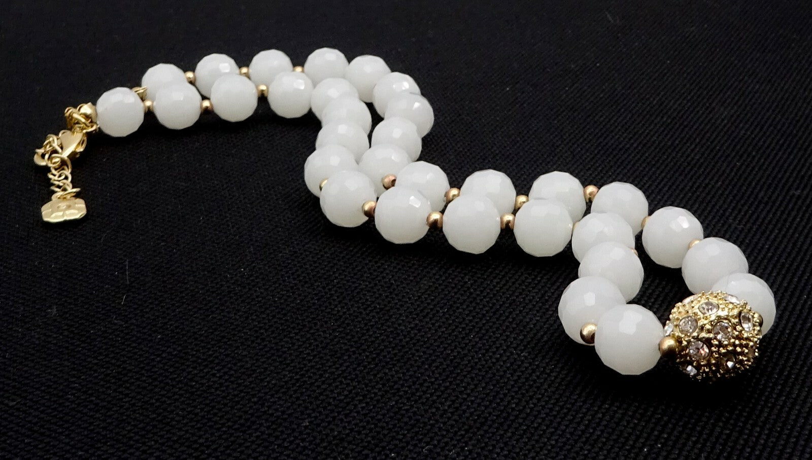 Opaque Faceted Glass Bead Necklace Gold tone 16" - 18"