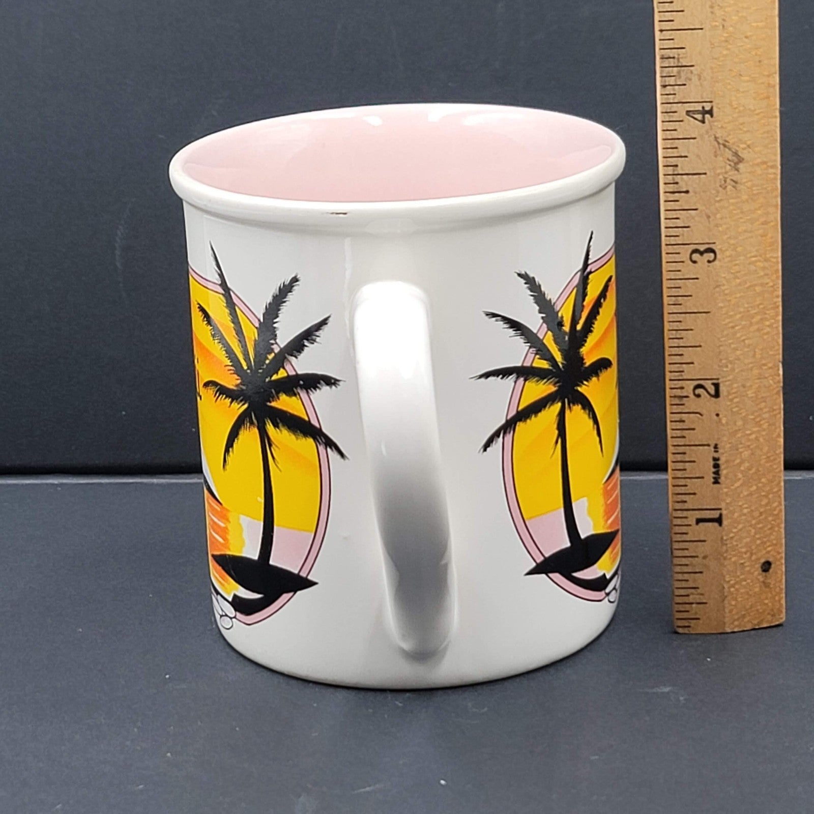 Vintage Hawaii Coffee Mug Hilo Hattie Palm Trees Sunset Souvenir