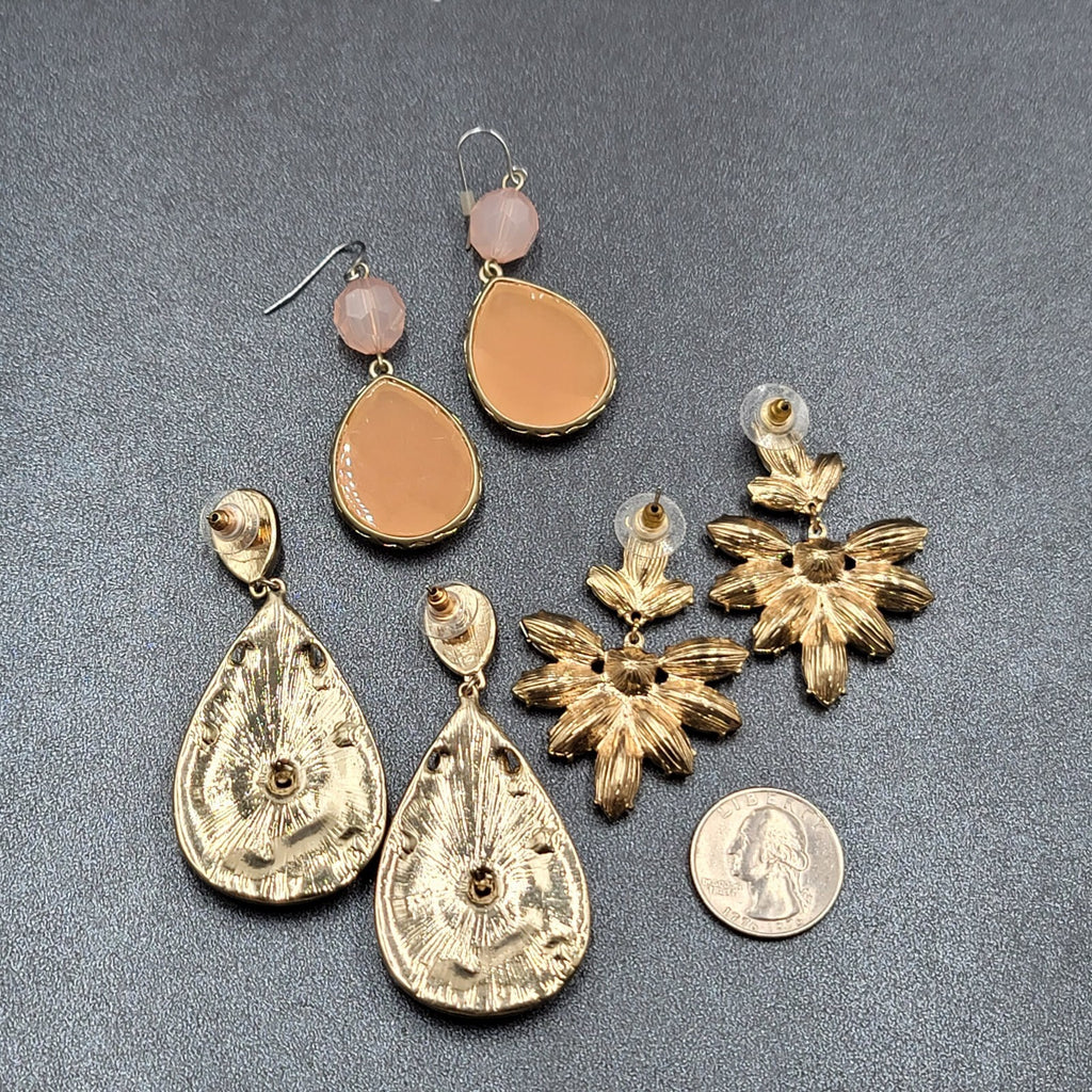 Lot of 3 Pierced Earrings Modern Statement Gold tone Pastel Colors