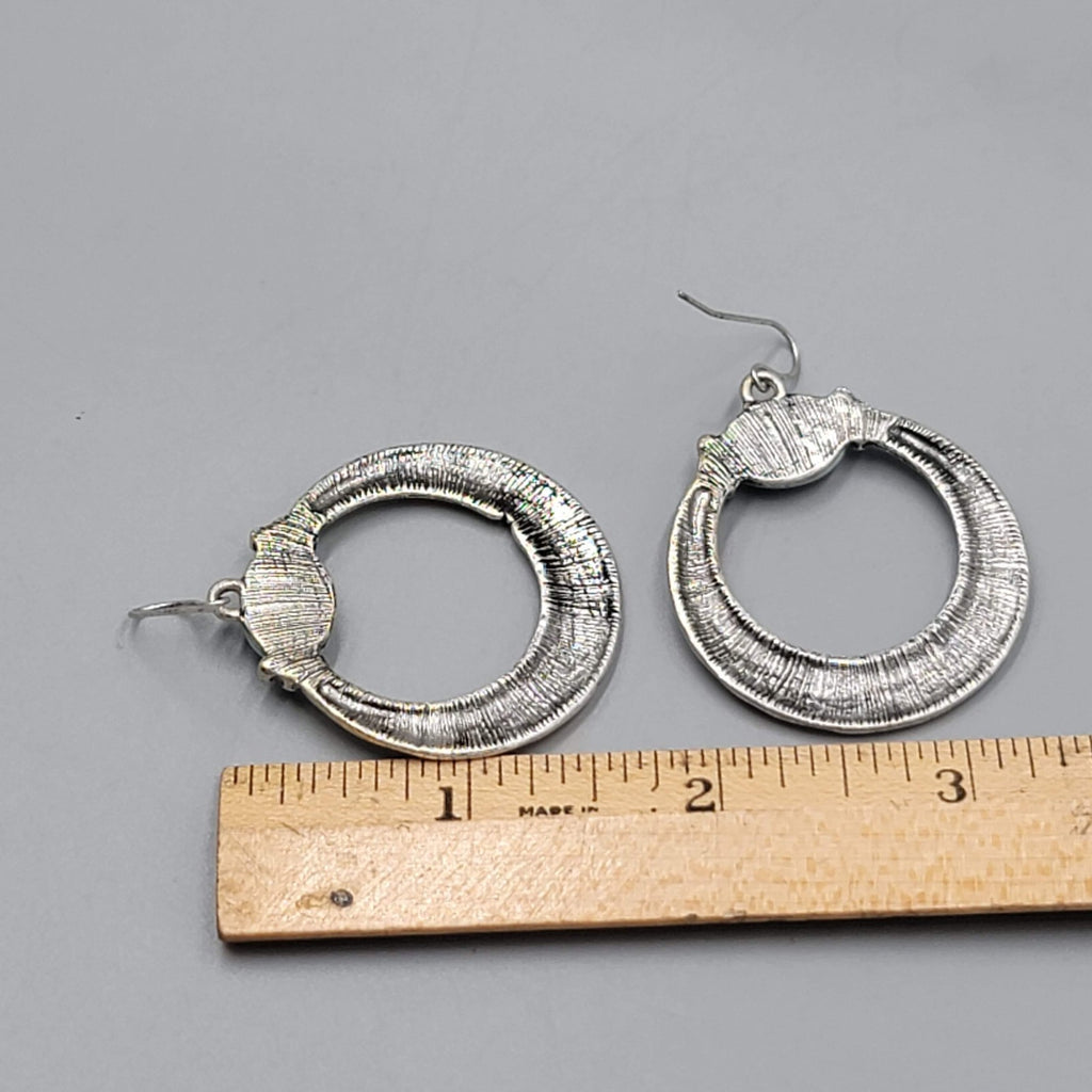 Boho Silver tone Pierced Earrings Oxidized Blue Accent Dangle 1.75"