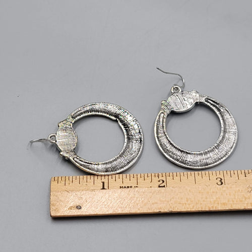 Boho Silver tone Pierced Earrings Oxidized Blue Accent Dangle 1.75"