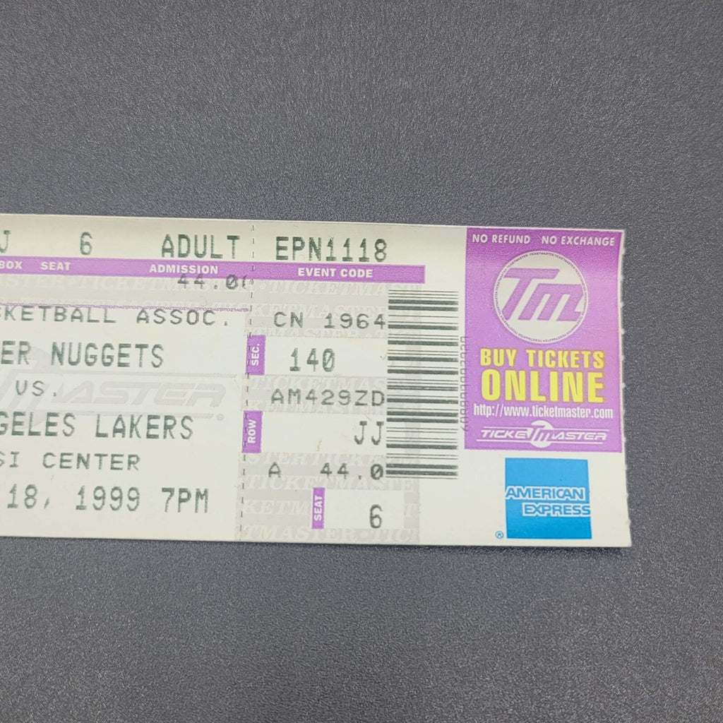 NBA TICKET 1999 Denver Nuggets Los Angeles Lakers Basketball Nov 18 Pepsi Center