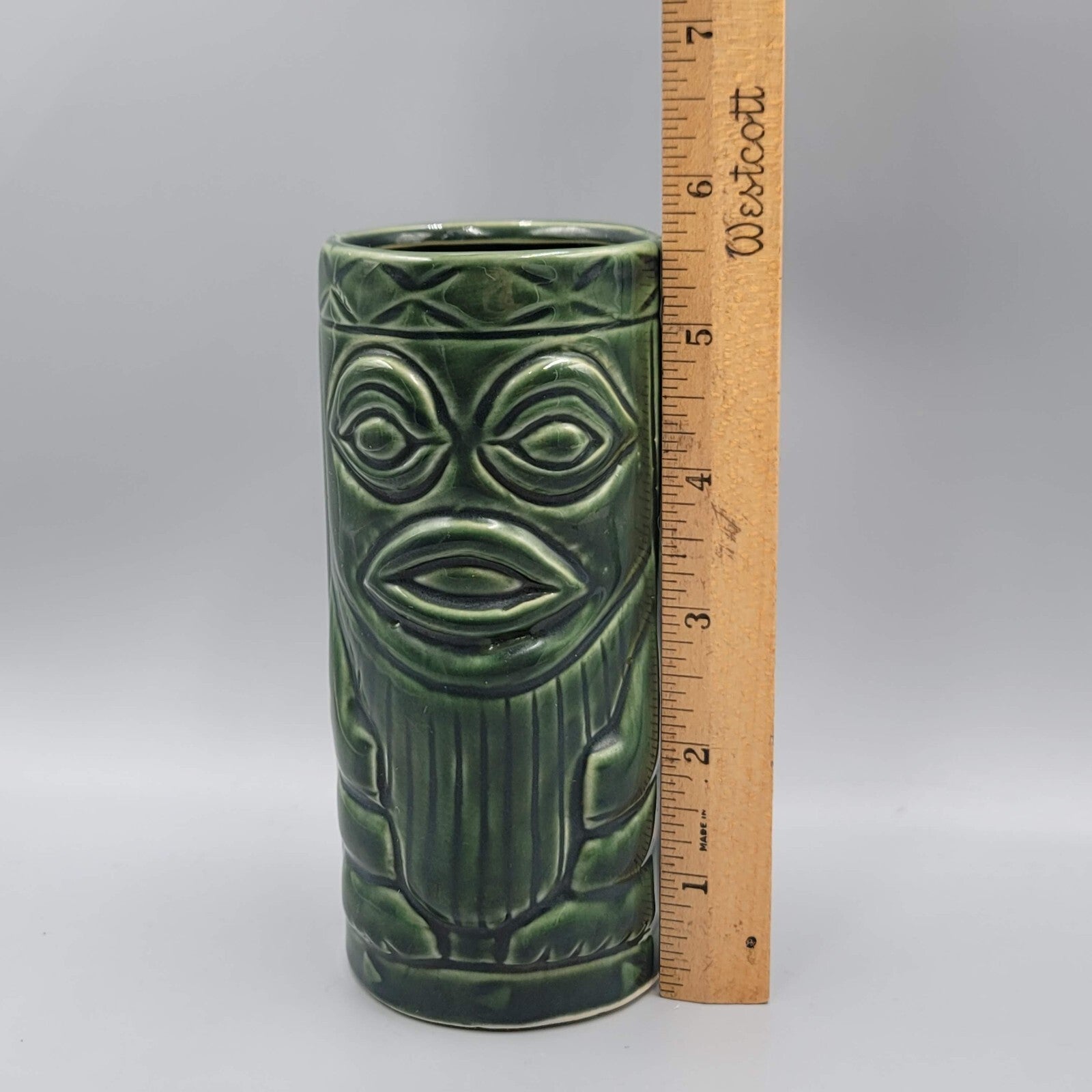 Shonfeld Rarotongan Tiki Mug Green Ceramic Barware Collectible 5.5 in