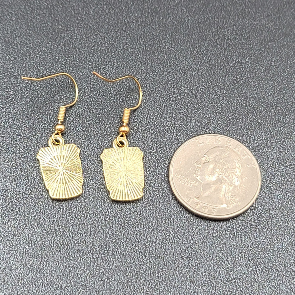 Coffee Pierced Earrings White Brown Enamel Gold tone Dangle New 5/8"