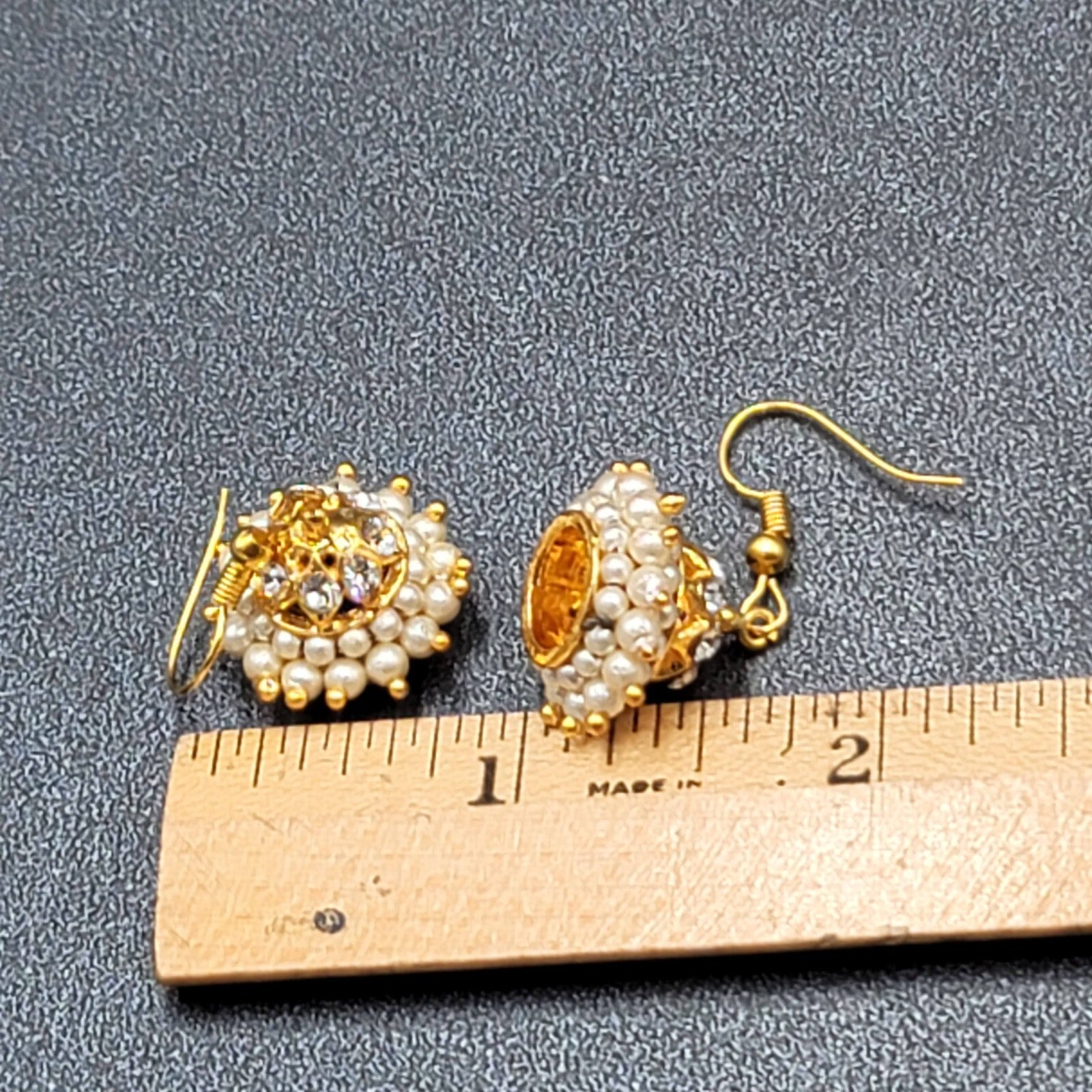 Pierced Earrings Gold Plated Chandelier Faux Pearl Beads 1"