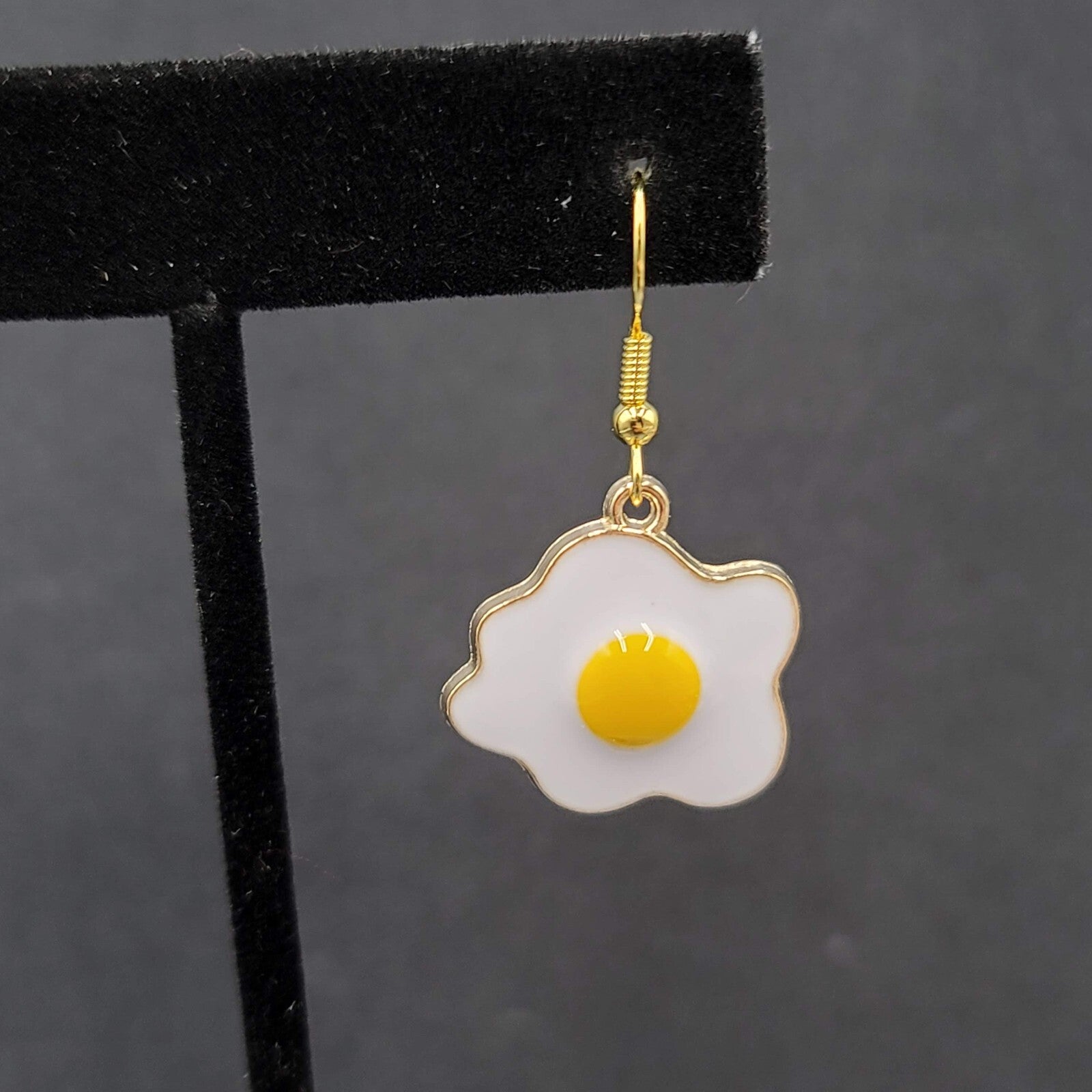 Pierced Earrings Enamel over Metal Gold tone Fried Egg 7/8"