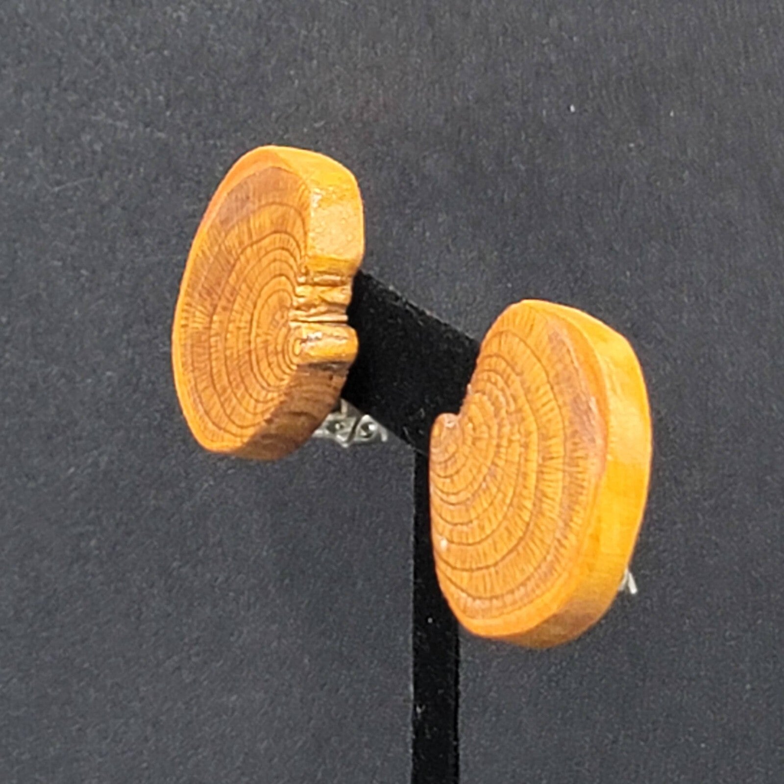 Vintage Clip on Earrings Real Wood Statement Drop 1.25"