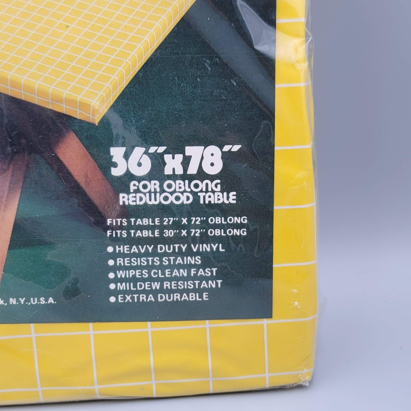 Vtg Maytex Mills Outdoor Elastic Tablecloth Yellow Vinyl  NOS 36"x78"