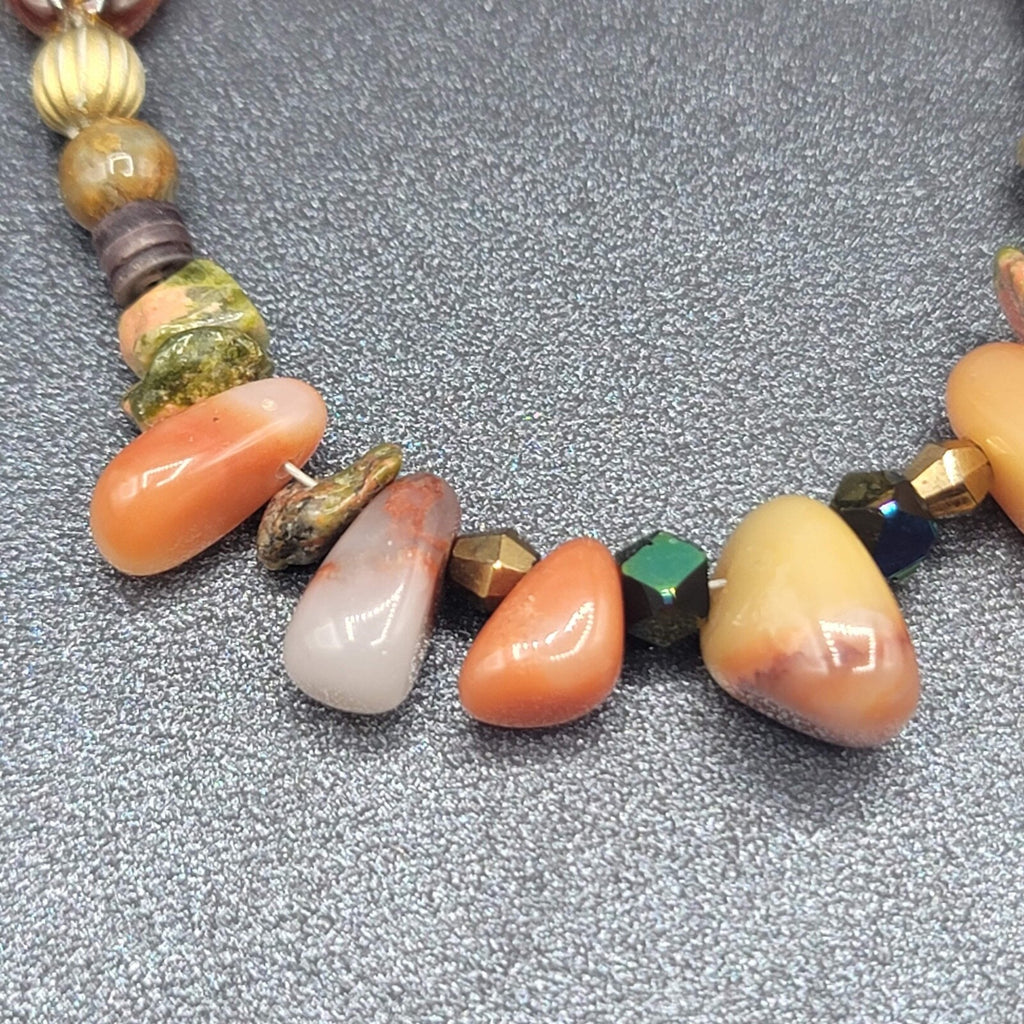 Carnelian Stone Bracelet Agate Silver tone Multi Polished Gemstone 7.25"