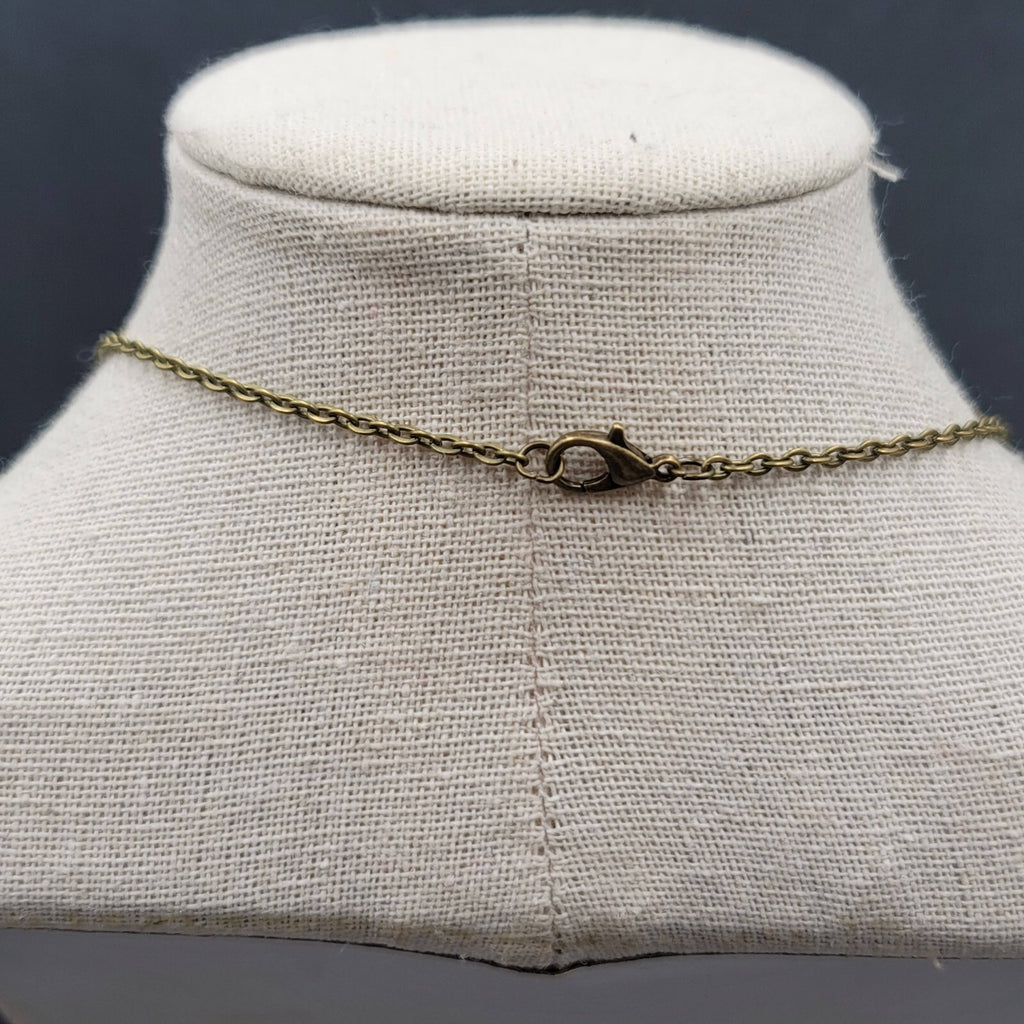 Artisan Glass Mushroom Pendant Necklace Bronze tone in Chain 18"