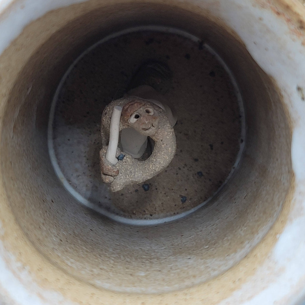 Vintage Pottery Coffee Mug with Hidden Surprise Figure Inside Cup