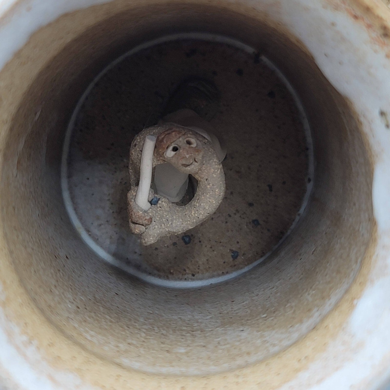 Vintage Pottery Coffee Mug with Hidden Surprise Figure Inside Cup