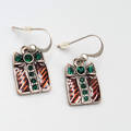 Christmas Present Pierced Earrings Enamel Rhinestone Silver tone Dangle 3/4"