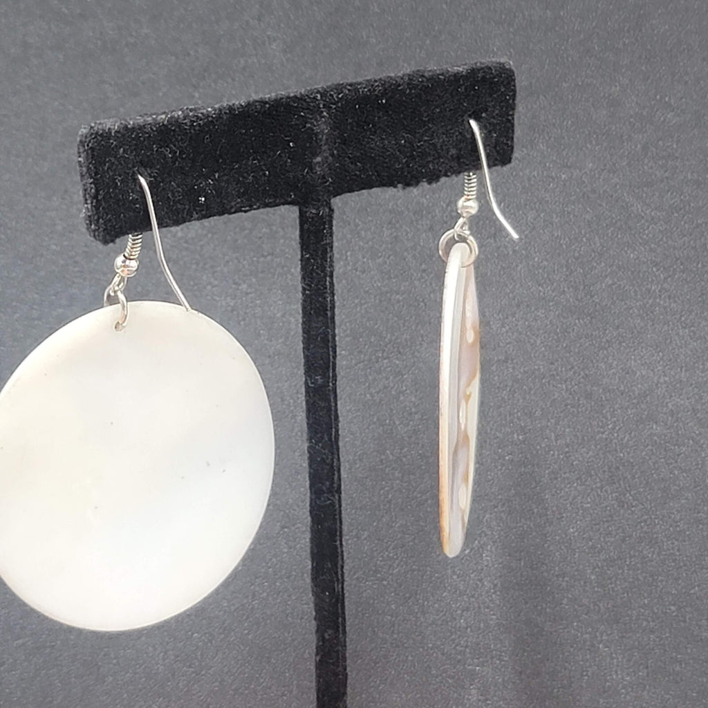 Pierced Earrings Snake Skin Print on Sea Shell 1.75"