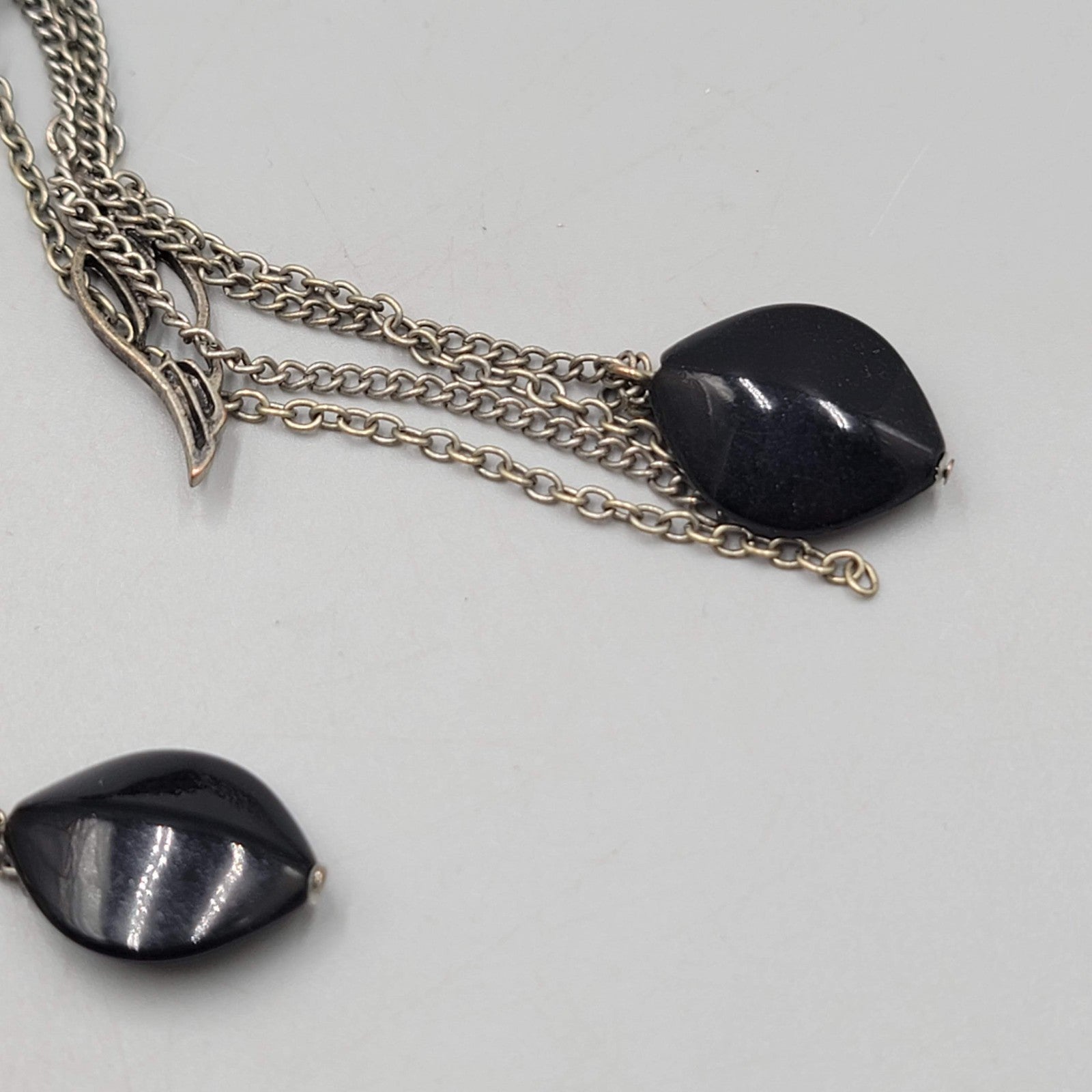 Extra Long Pierced Earrings Dark Gray Metal Bead Charms Dangle Chains 6.5 in